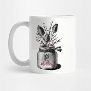 Winter still life with pine cones and branches, very elegant and atmospheric Mug